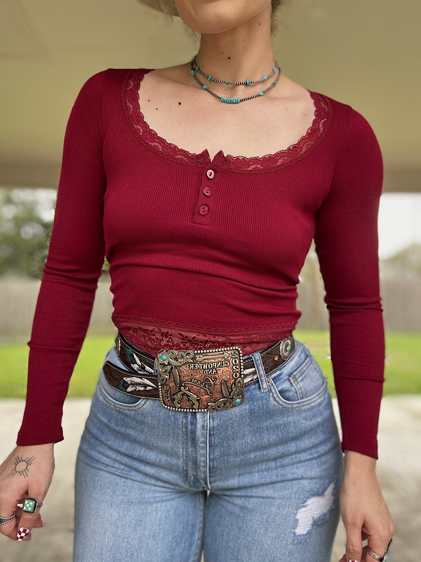 Lace Trim Long Sleeve