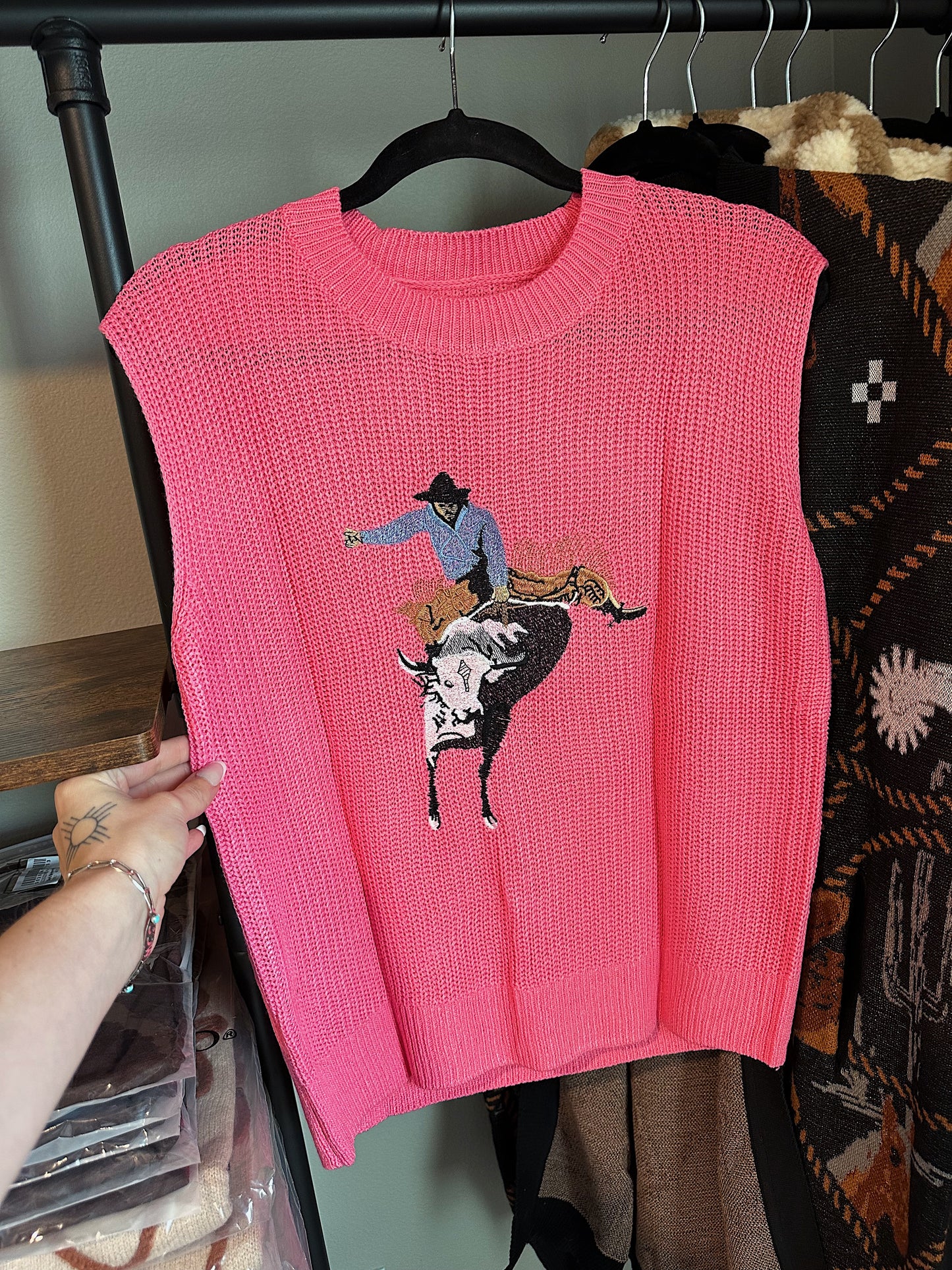 Hot Pink Cowboy Sleeveless Sweater
