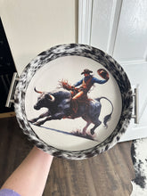 Load image into Gallery viewer, Painted Cowhide Tray - Bull Rider
