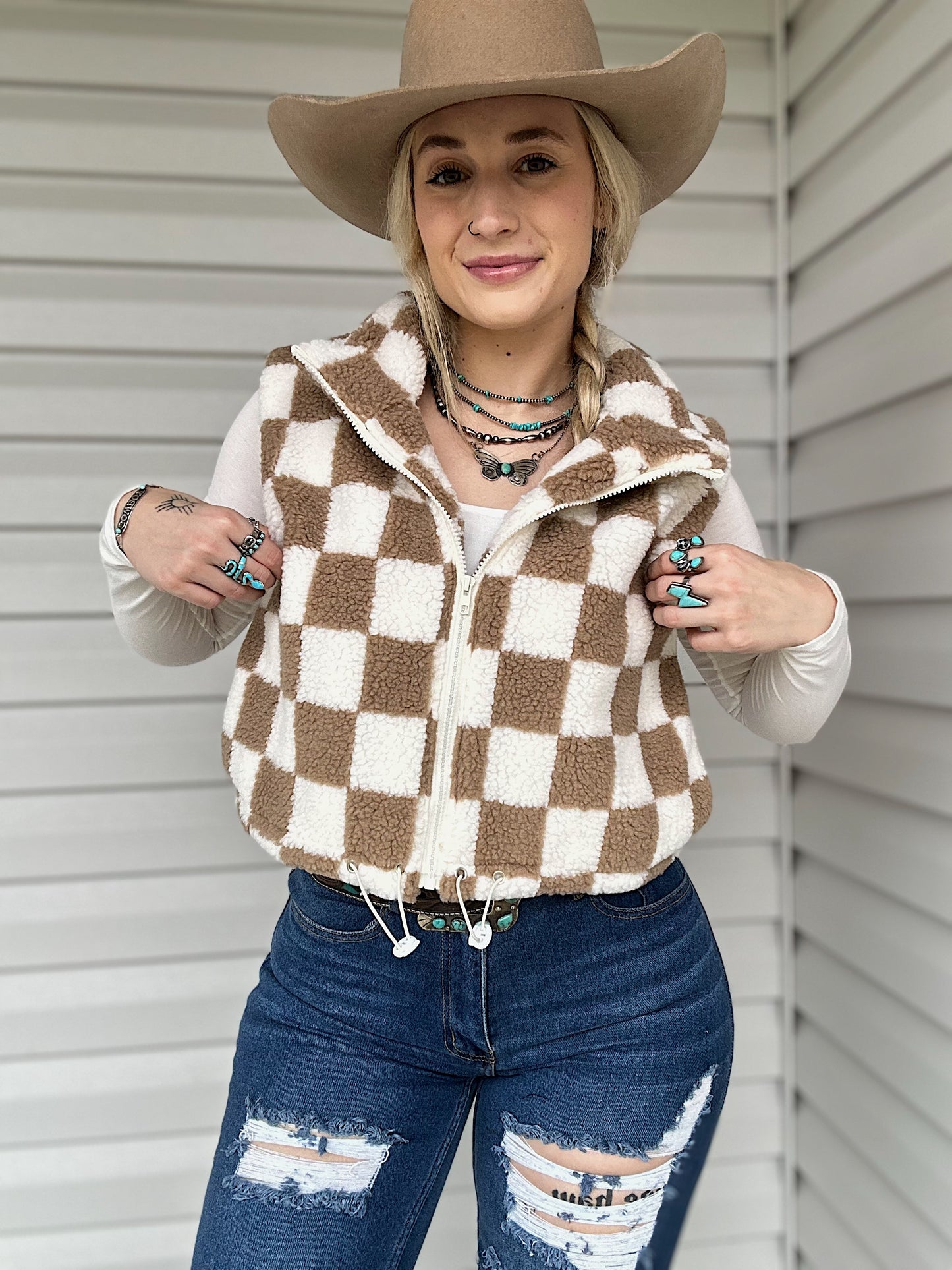 Checkered Sherpa Vest