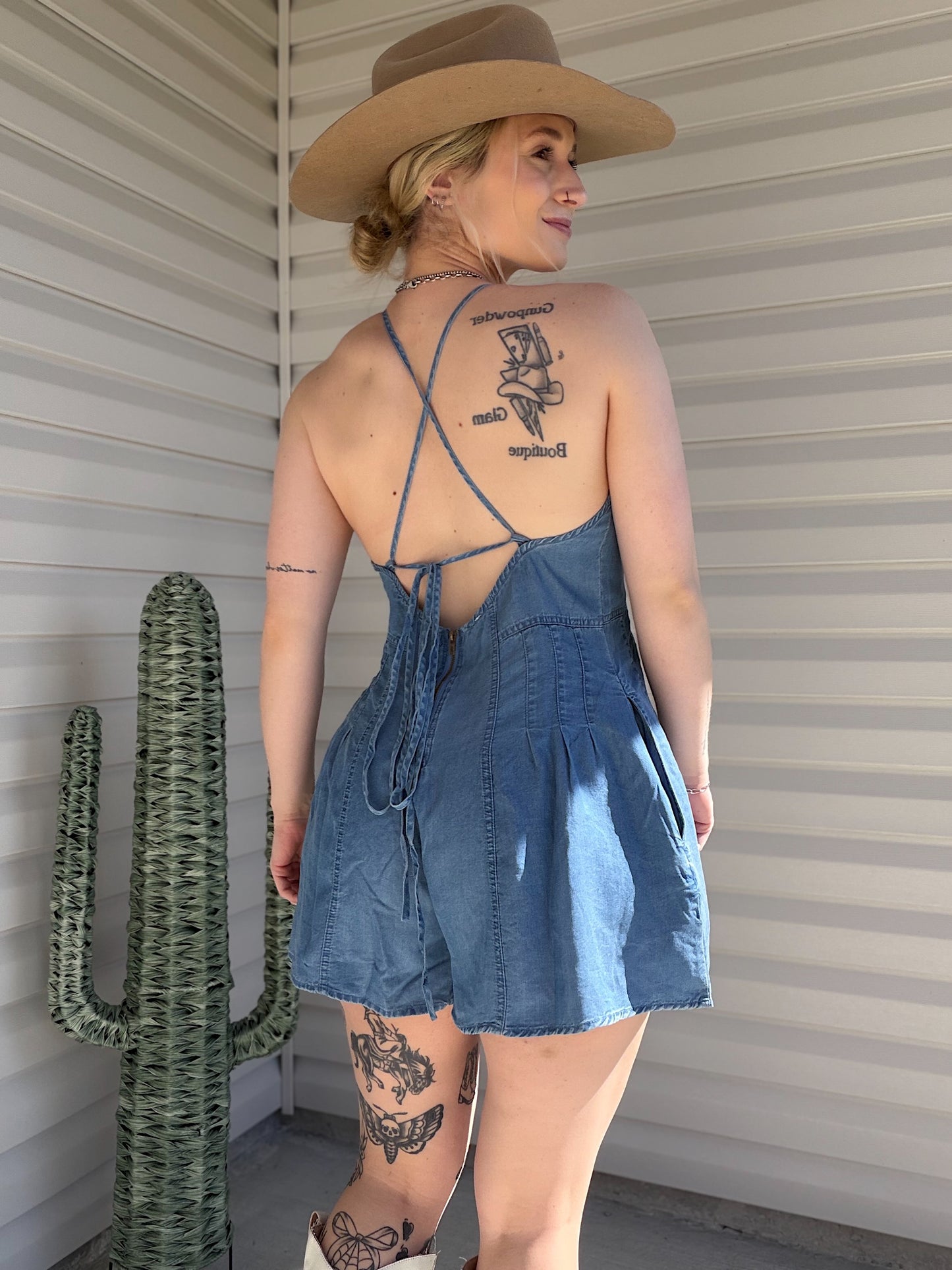 The Denim Romper (Open Back)