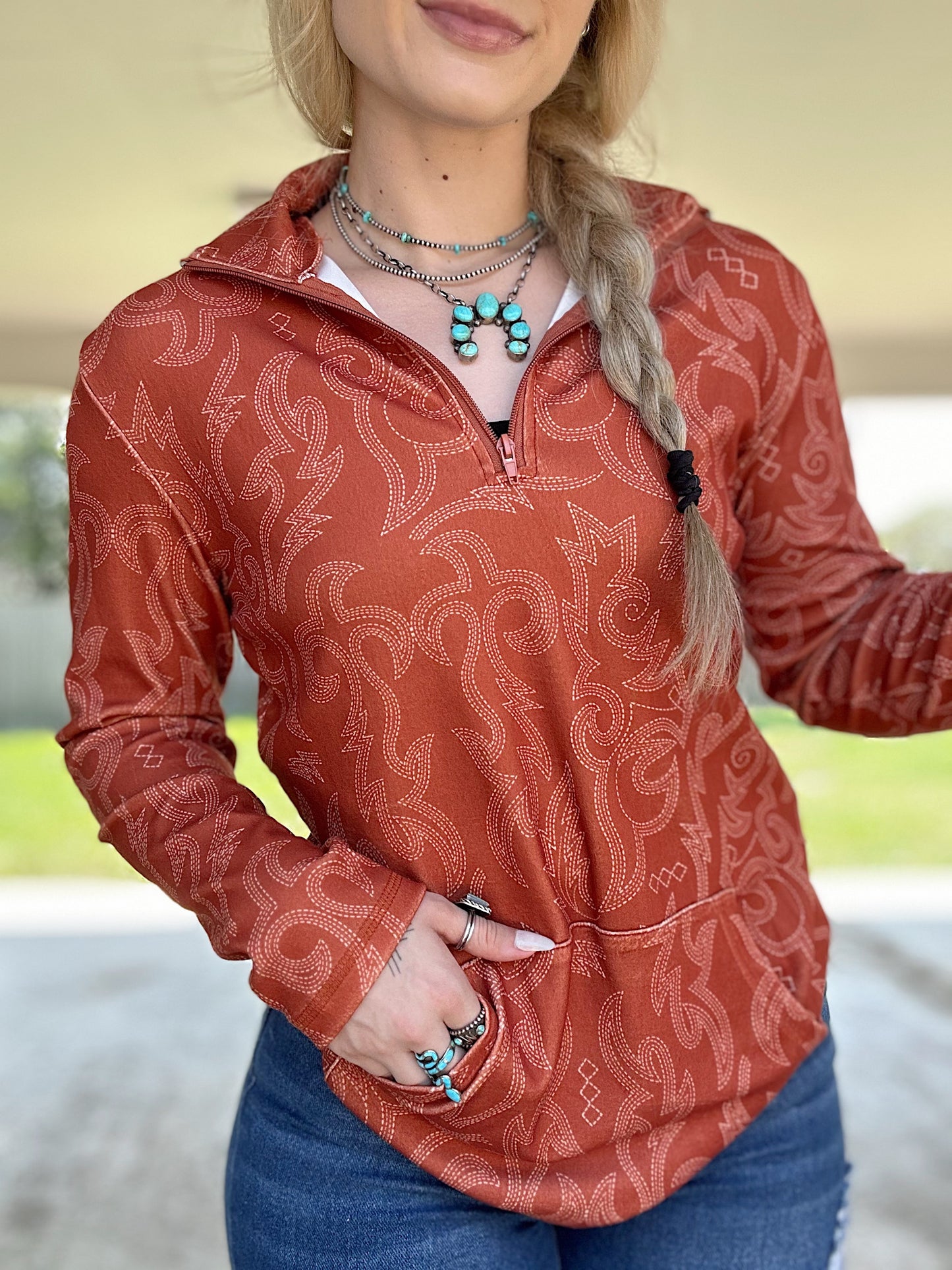 Boot Stitch Quarter Zip (Rust)