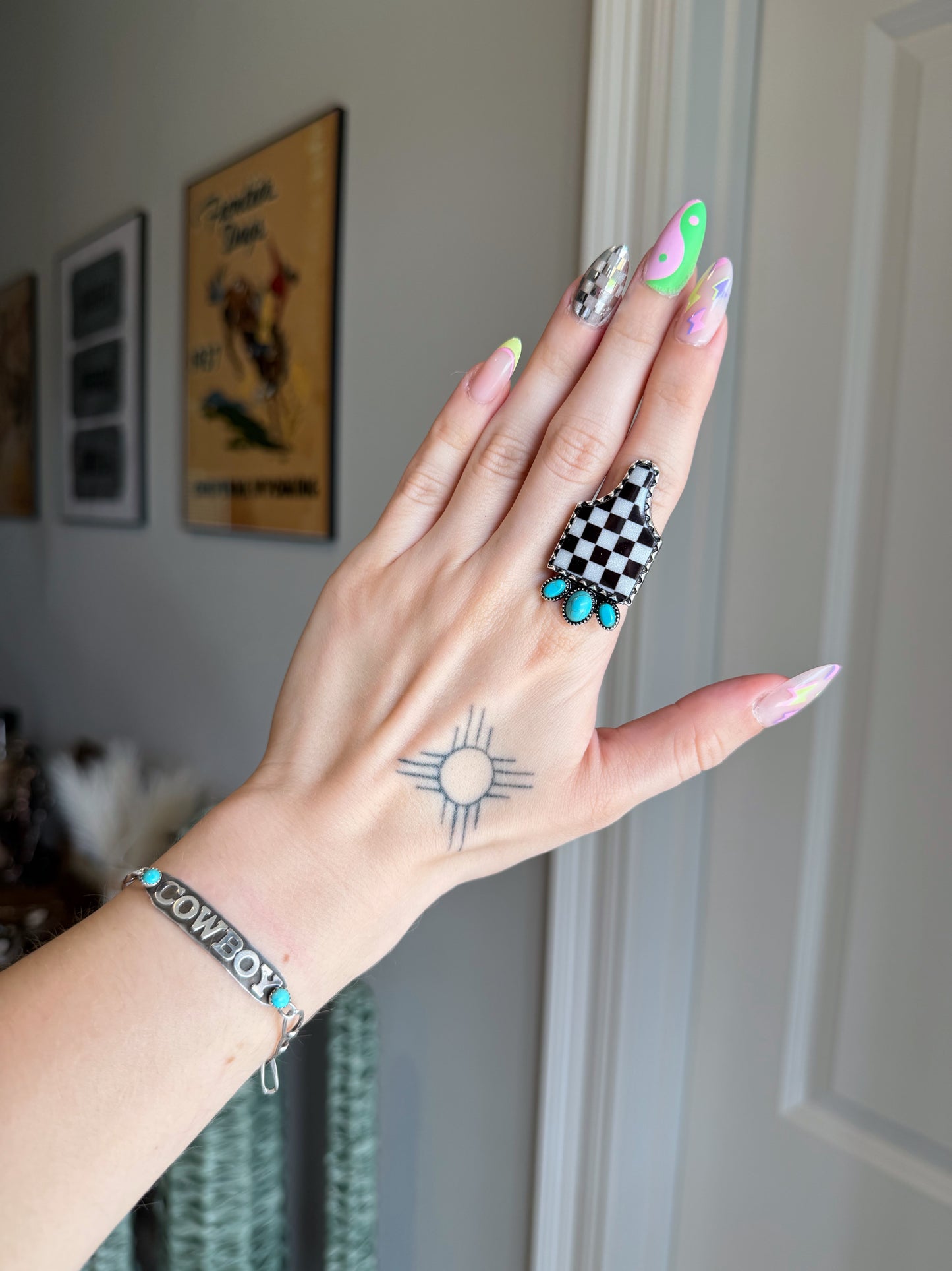 Checkered Cattle Tag Ring