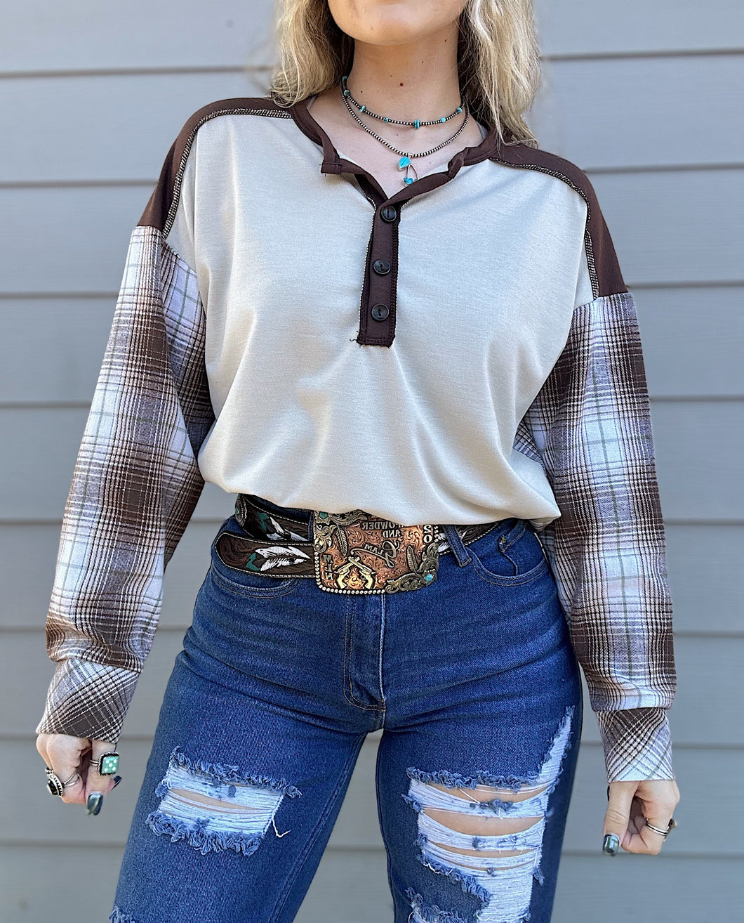 Flannel Henley Top