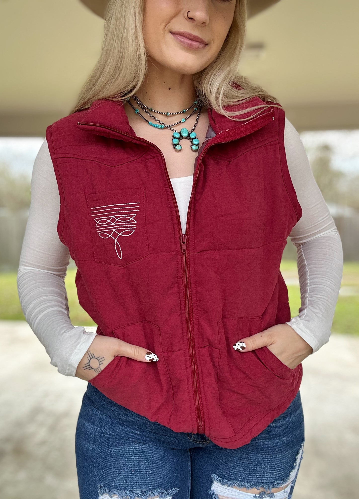 Maroon Boot Stitch Vest