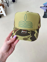 Load image into Gallery viewer, Camo Boot Stitch Trucker Hat

