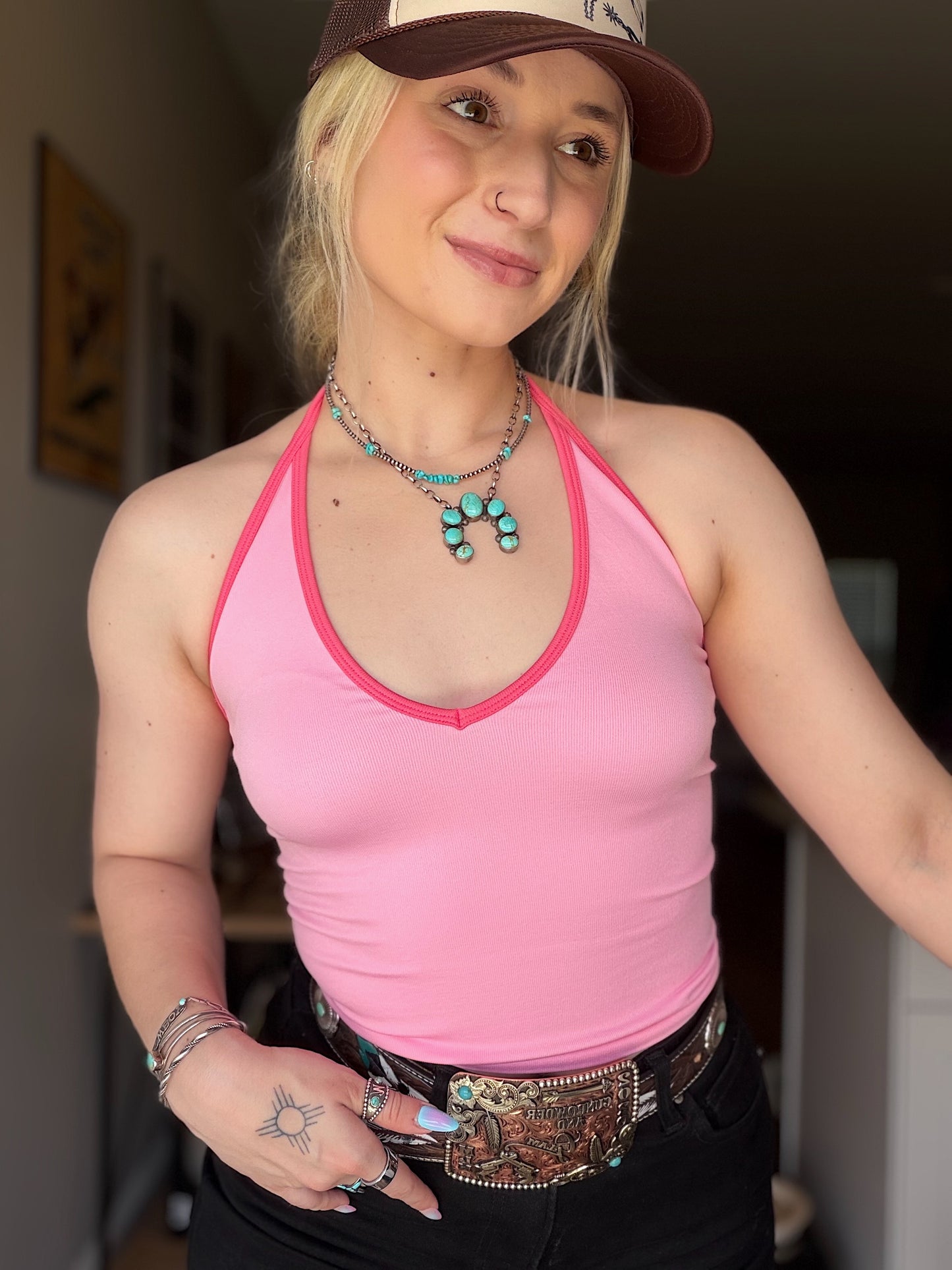 Contrast Halter Top (Pink)