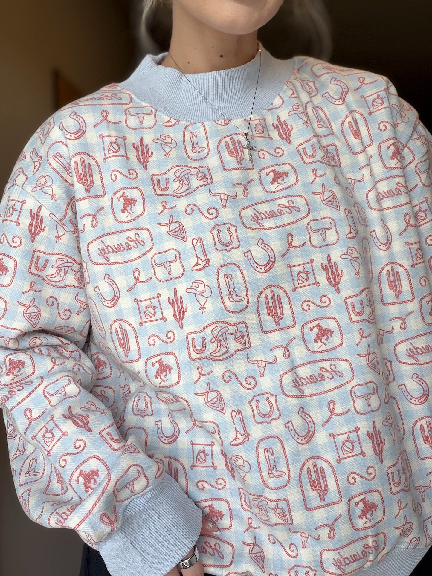 The Giddy Up Gingham Mock Neck Sweatshirt