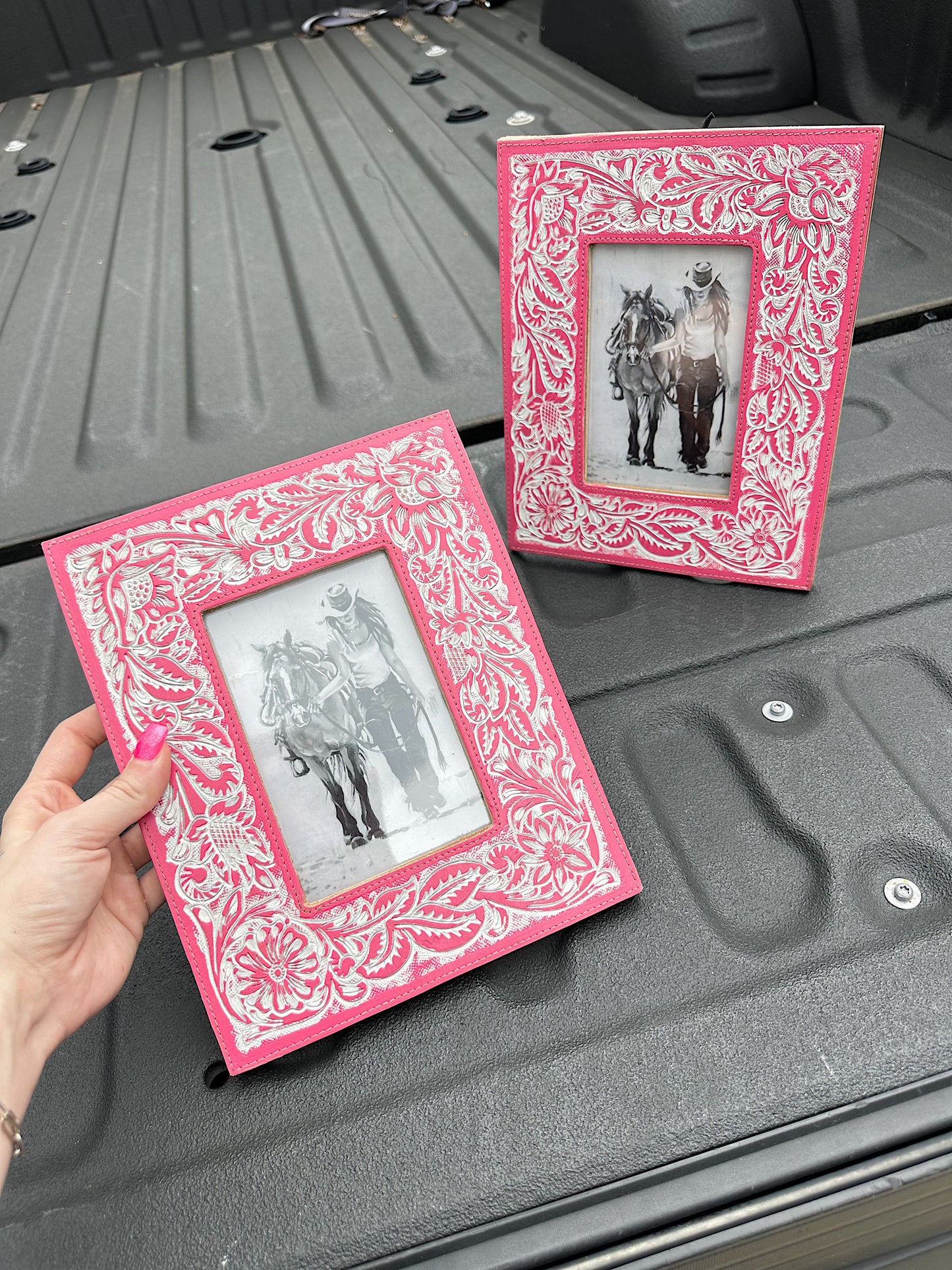 Pink Tooled Leather Picture Frame
