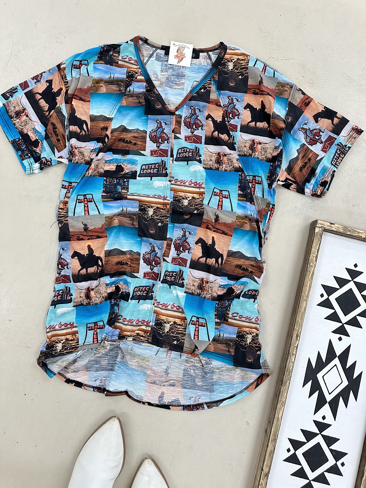 Western Collage Oversized Top
