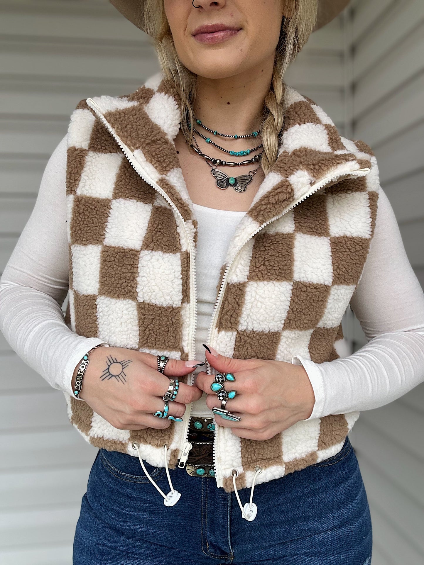 Checkered Sherpa Vest
