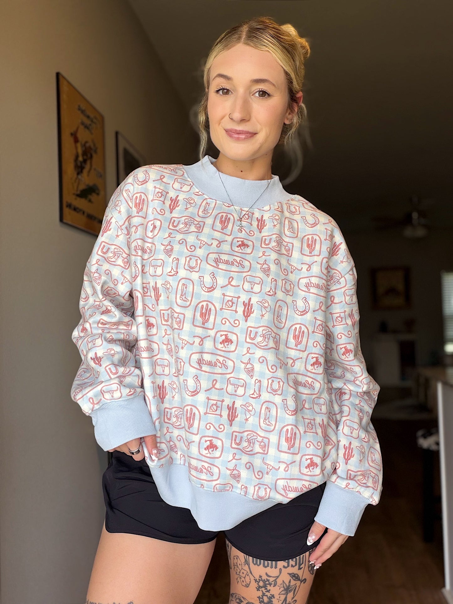 The Giddy Up Gingham Mock Neck Sweatshirt