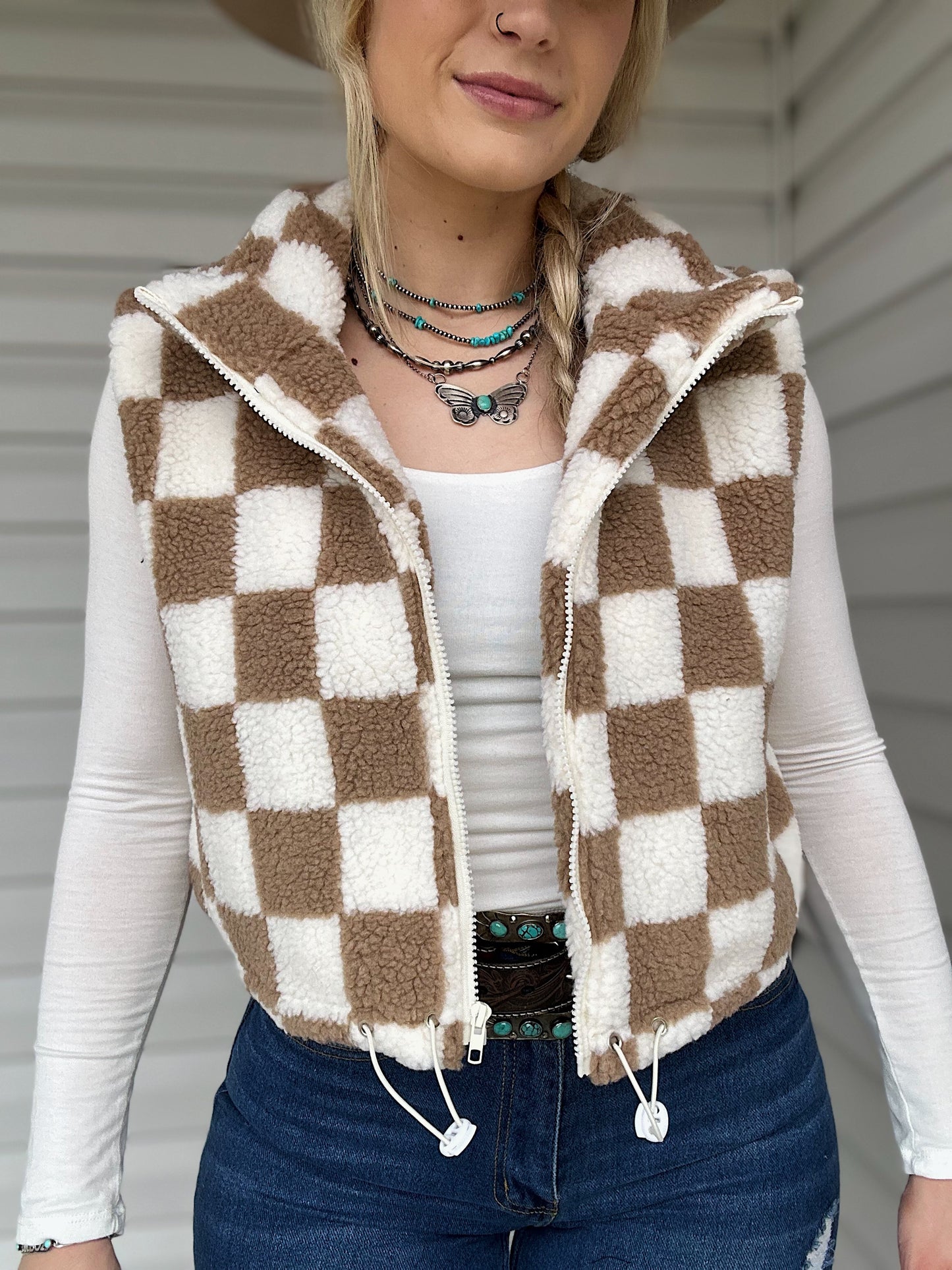 Checkered Sherpa Vest