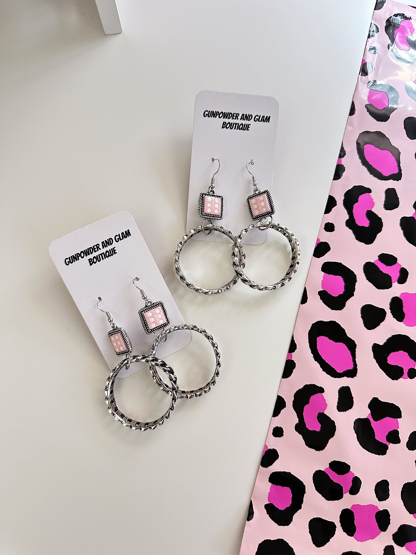 Pink Dice Hoops