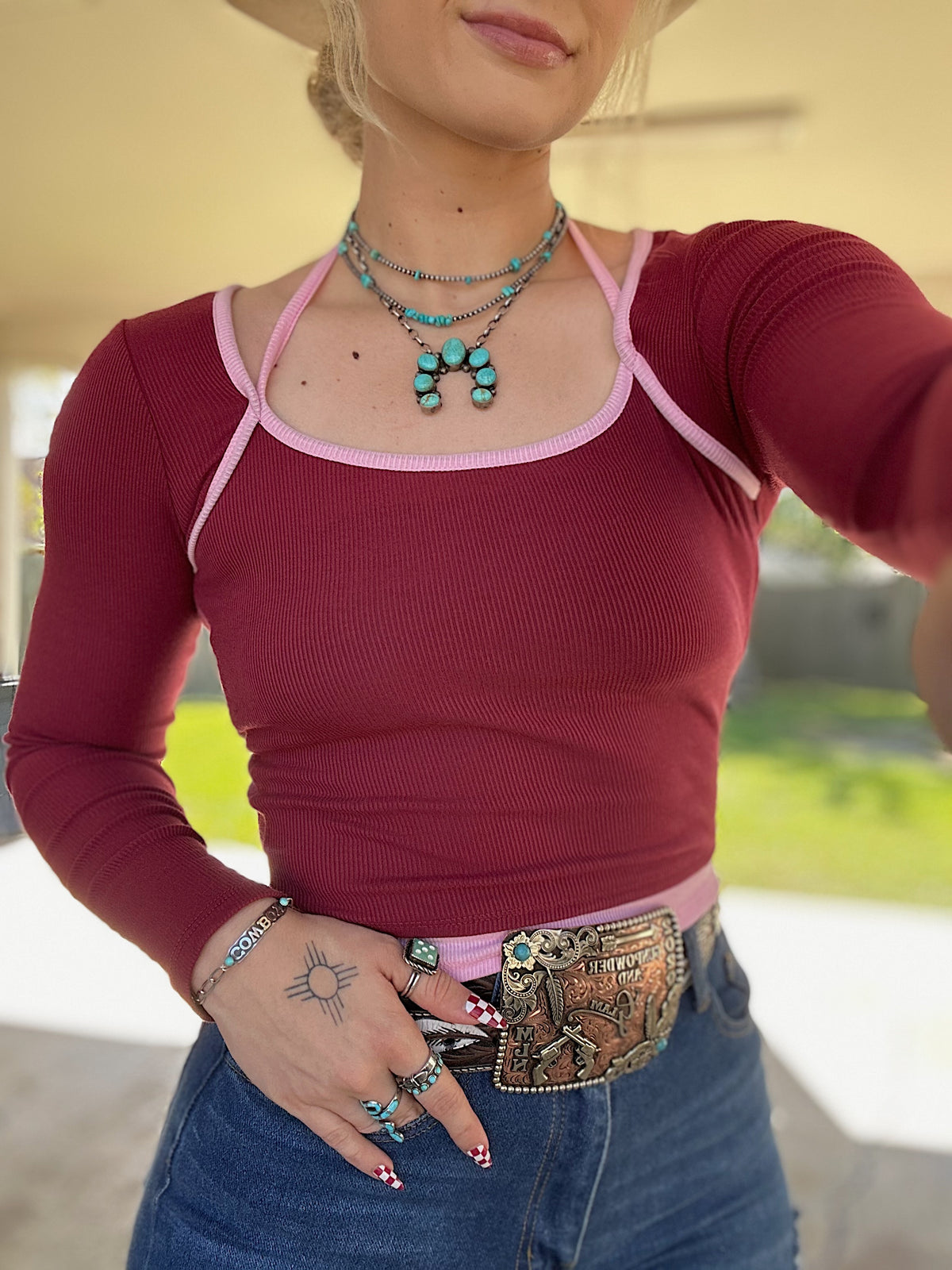 Two Tone Halter Long Sleeve