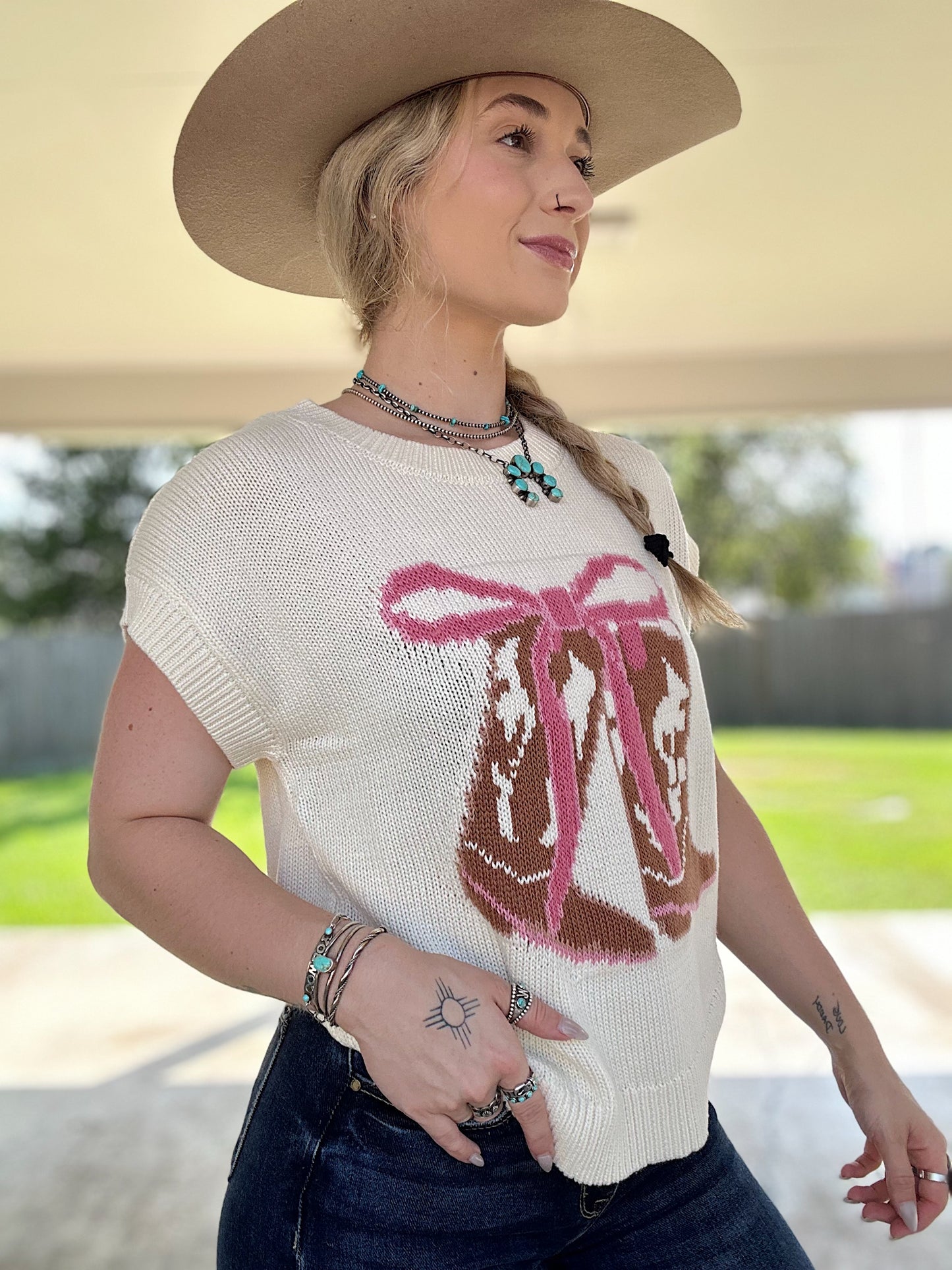 Boots & Bows Sleeveless Sweater