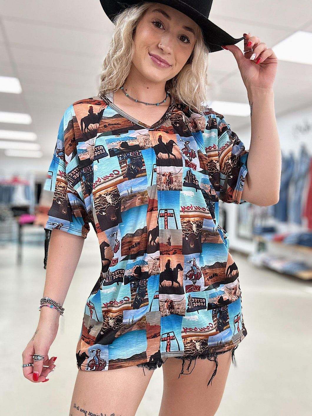 Western Collage Oversized Top