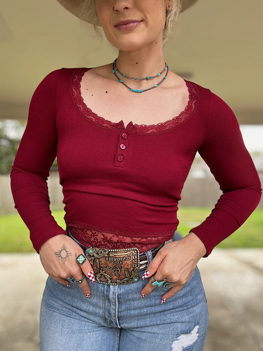 Lace Trim Long Sleeve