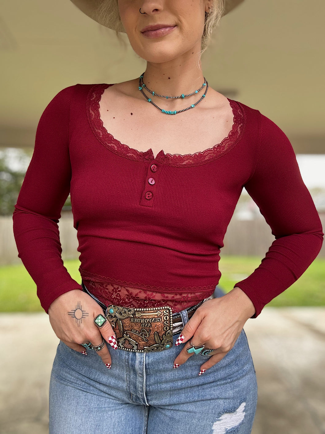 Lace Trim Long Sleeve