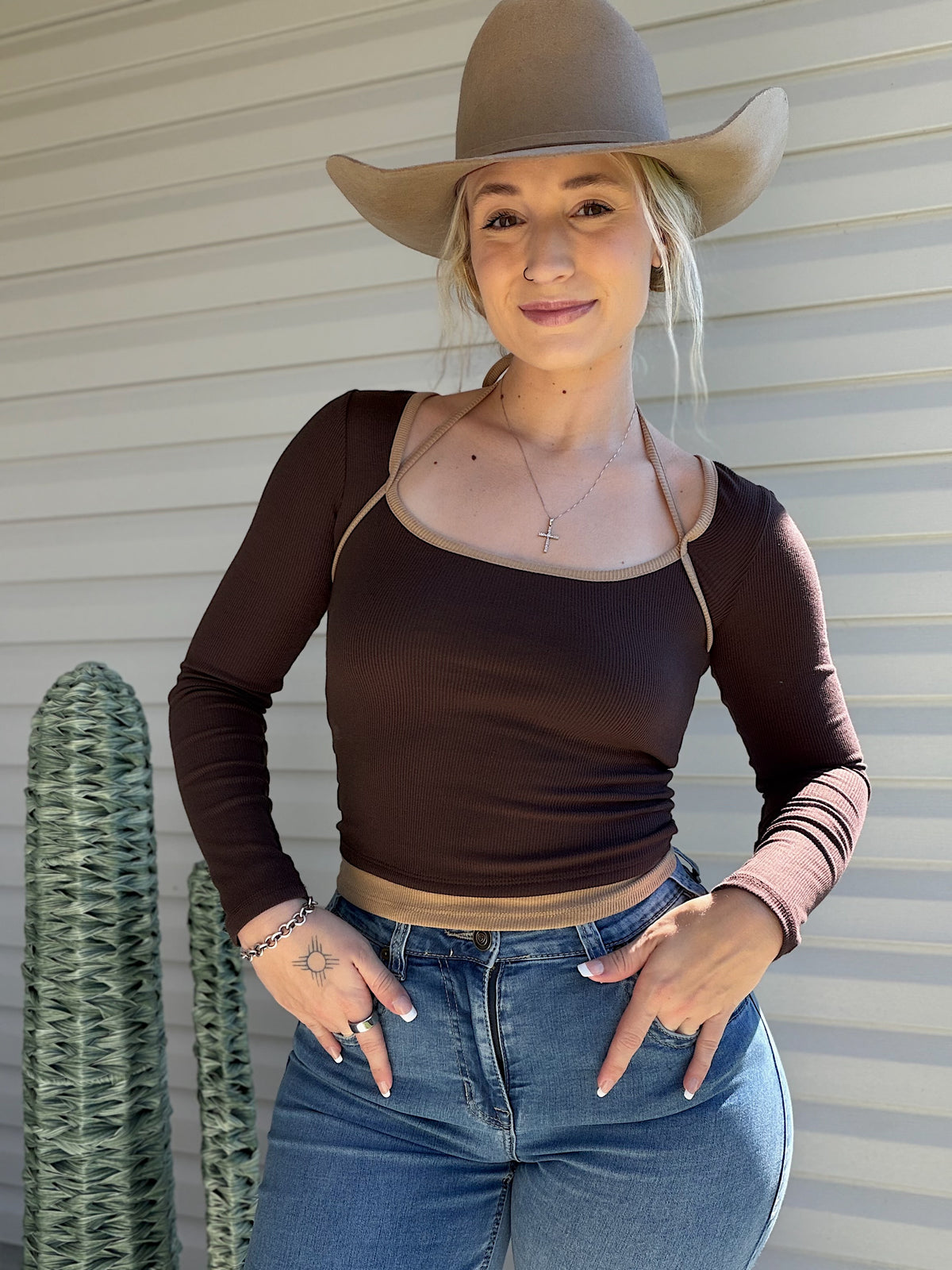 Two Tone Halter Top (Brown & Tan)