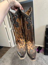 Load image into Gallery viewer, Corral Leopard Fringe Cowboy Boots Size 8.5
