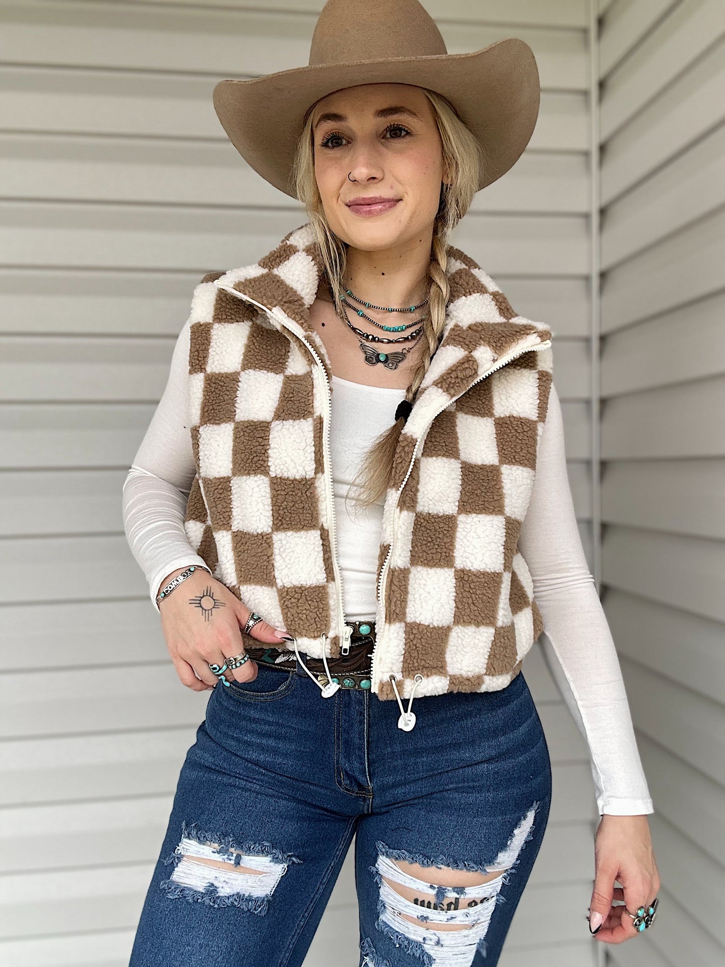 Checkered Sherpa Vest