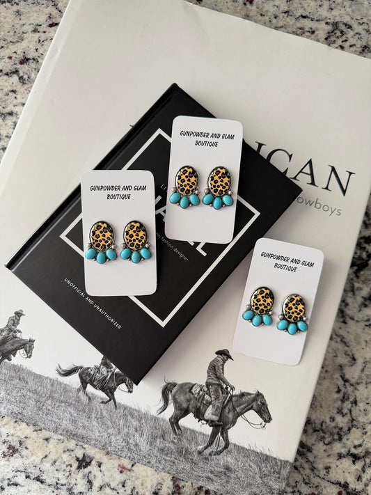 Leopard & Turquoise Studs