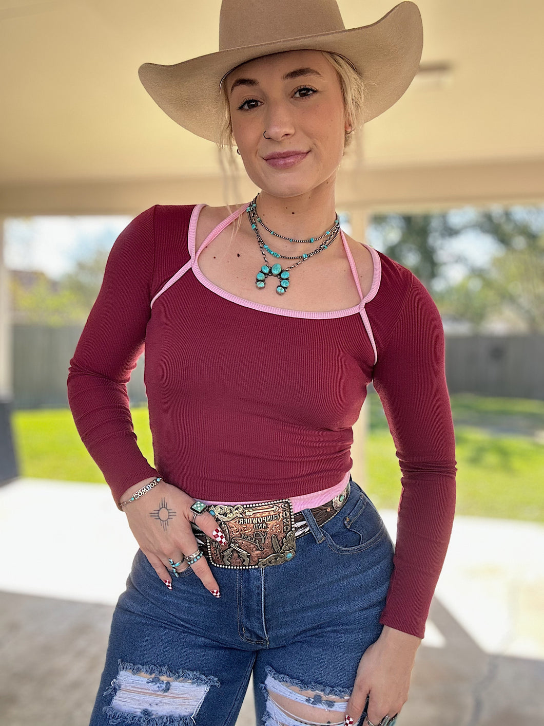 Two Tone Halter Long Sleeve
