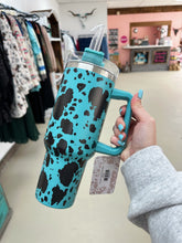 Load image into Gallery viewer, Turquoise Cow Print Tumbler
