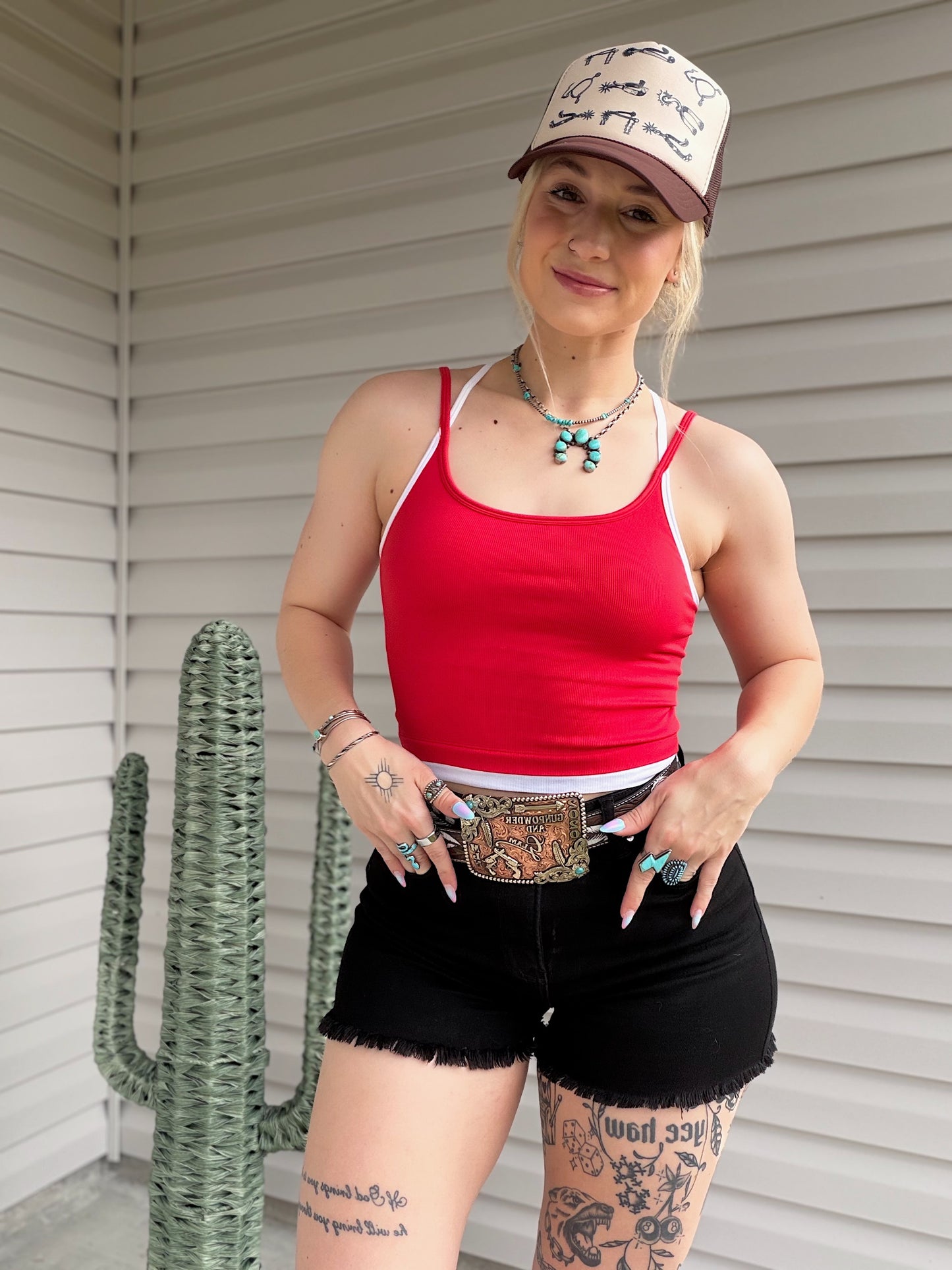 Contrast Layered Tank (Red)