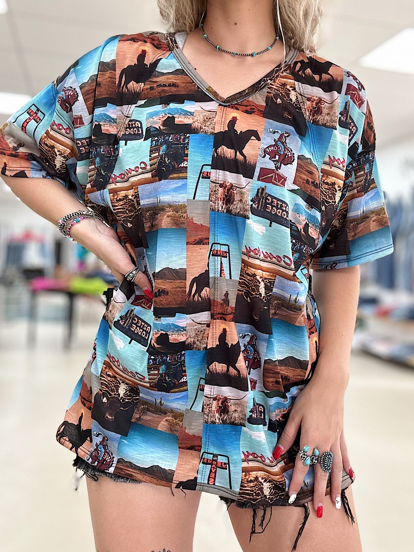 Western Collage Oversized Top