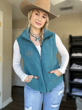 Load image into Gallery viewer, Turquoise Boot Stitch Puffer Vest
