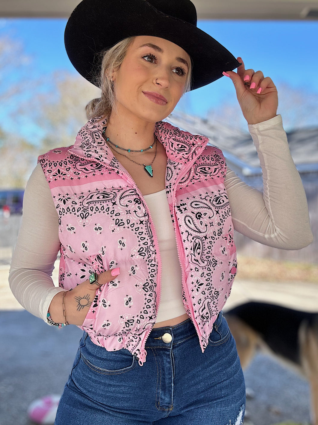 The Paisley Puffer Vest (Pink)