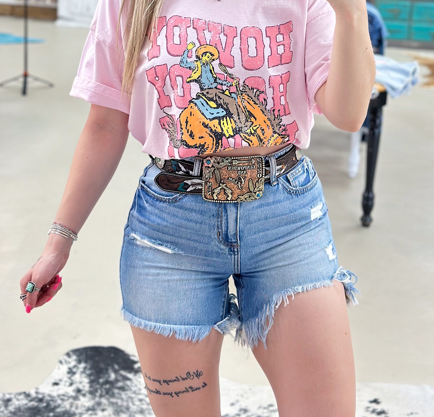 Uneven Hem Denim Shorts