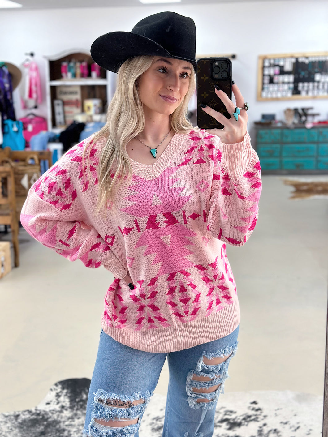 Pink Aztec Sweater