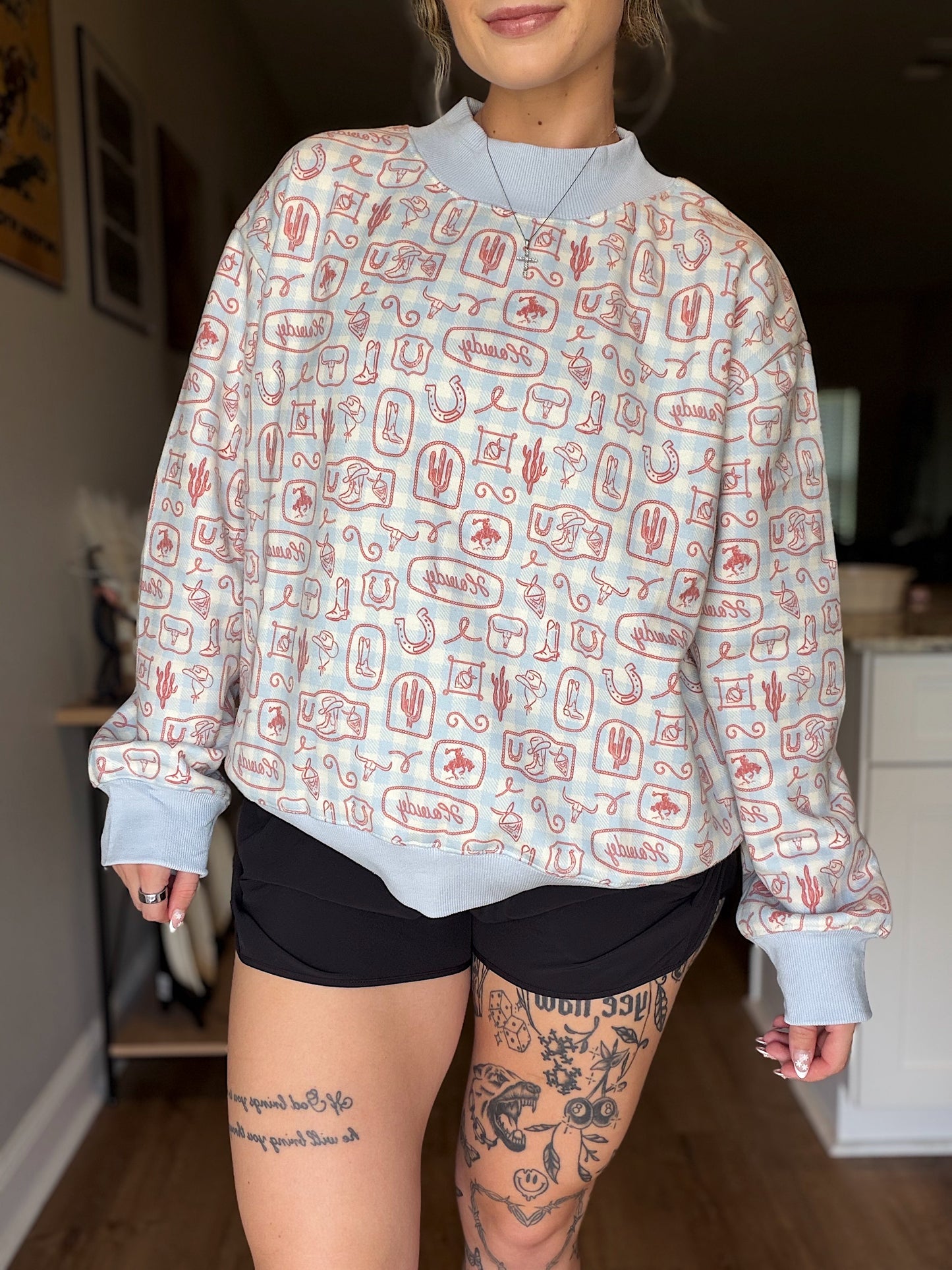 The Giddy Up Gingham Mock Neck Sweatshirt
