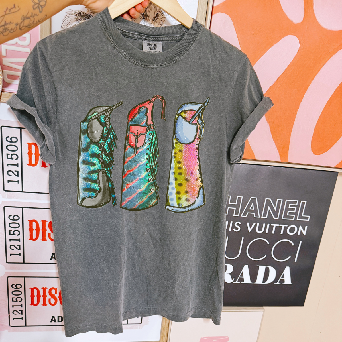 Fishie Print Chaps COMFORT COLORS TEE