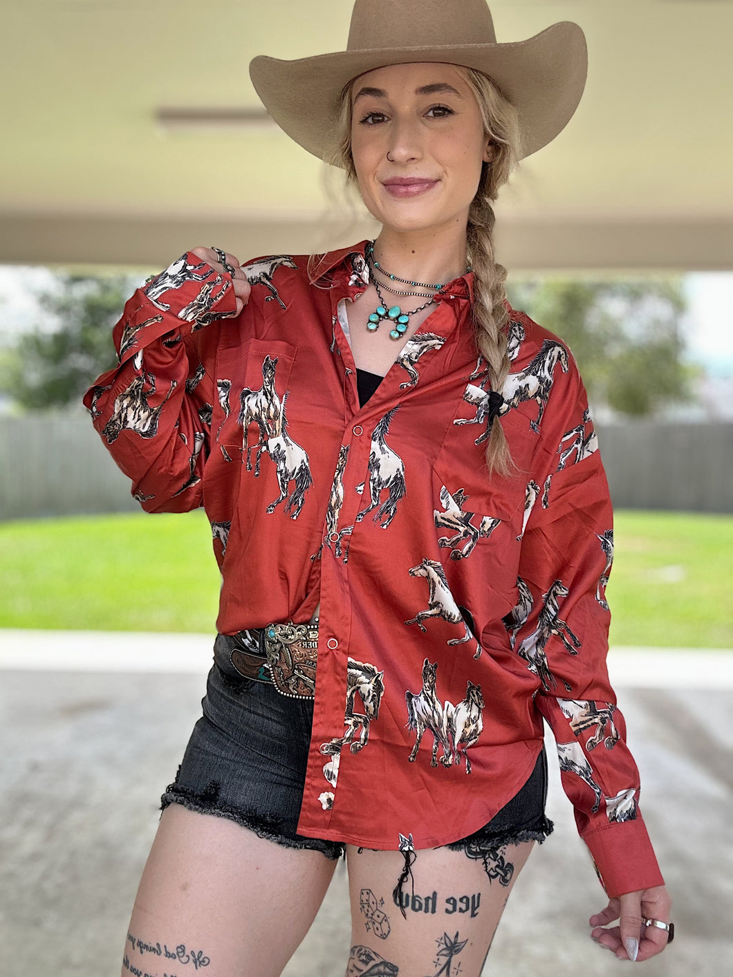 Wild Horses Button Down (Rust)