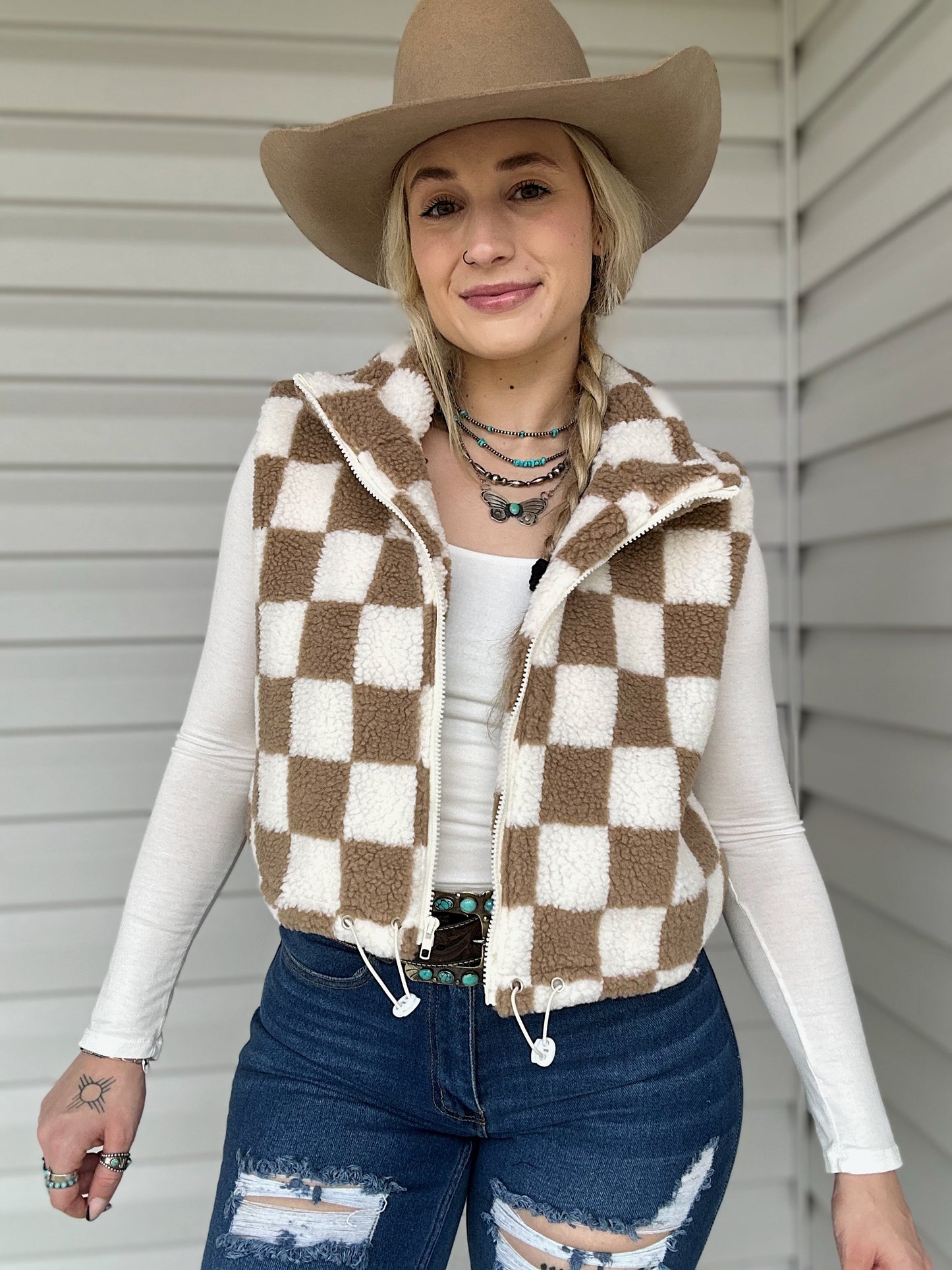 Checkered Sherpa Vest