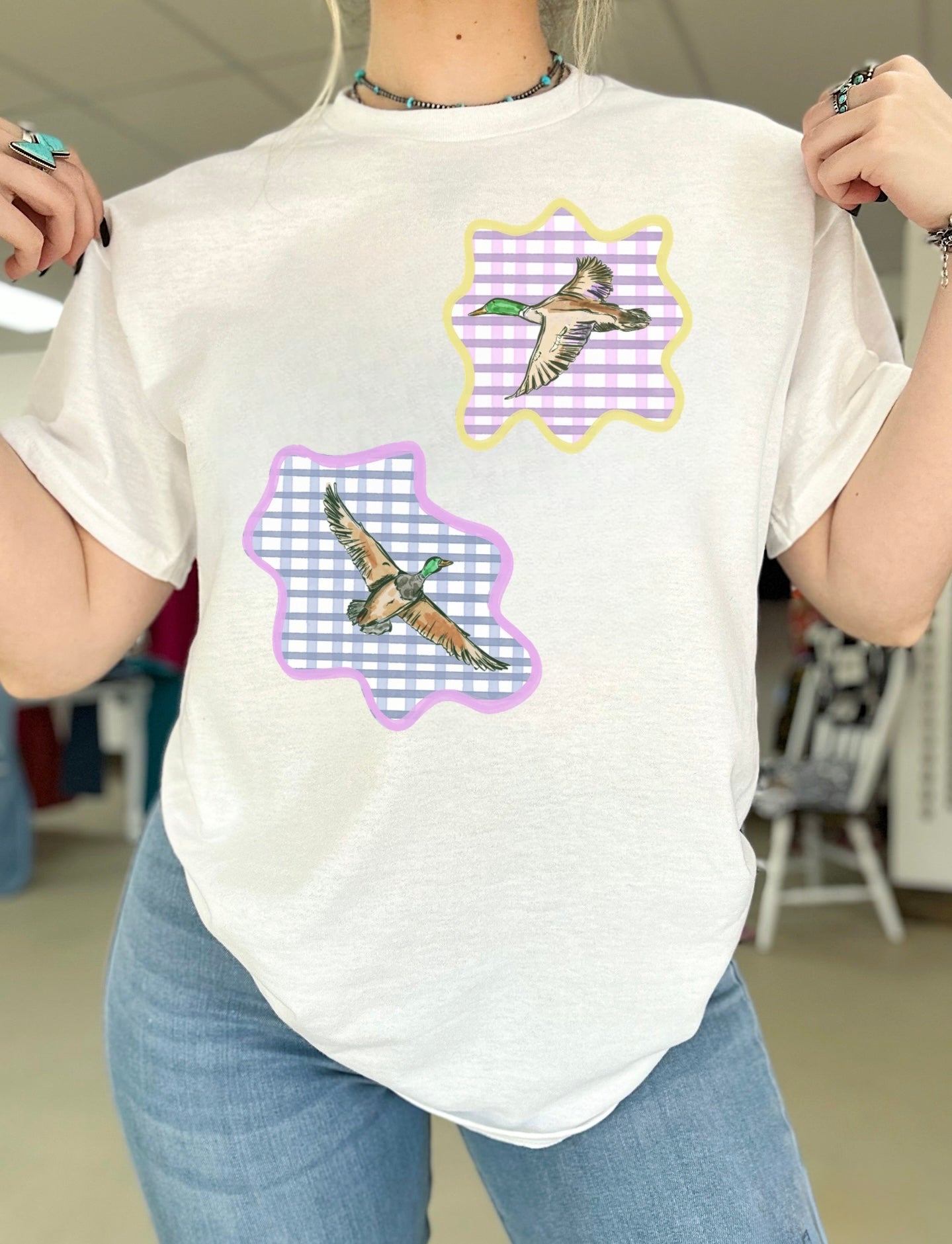 Gingham Mallards TEE or CREWNECK