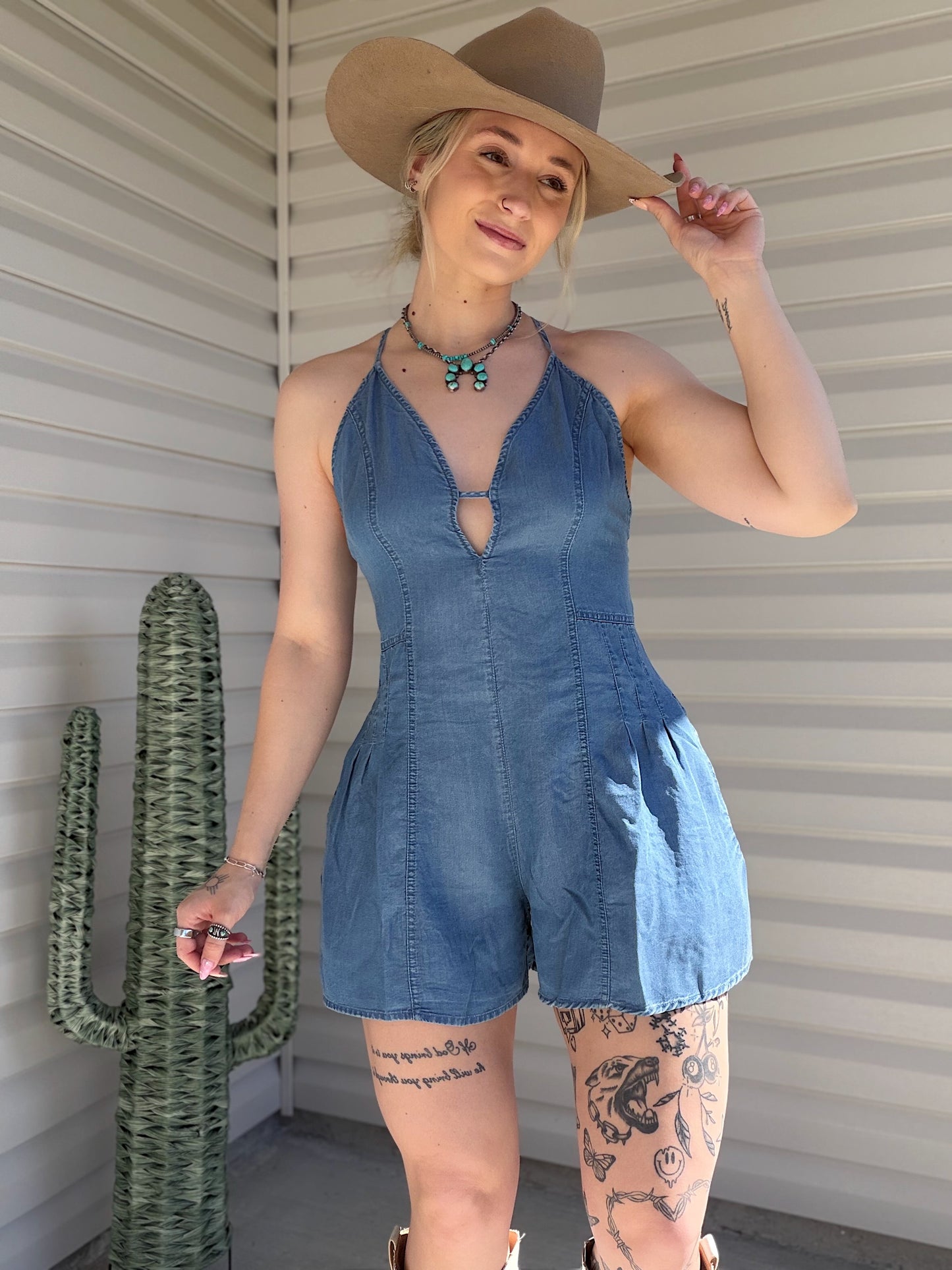 The Denim Romper (Open Back)