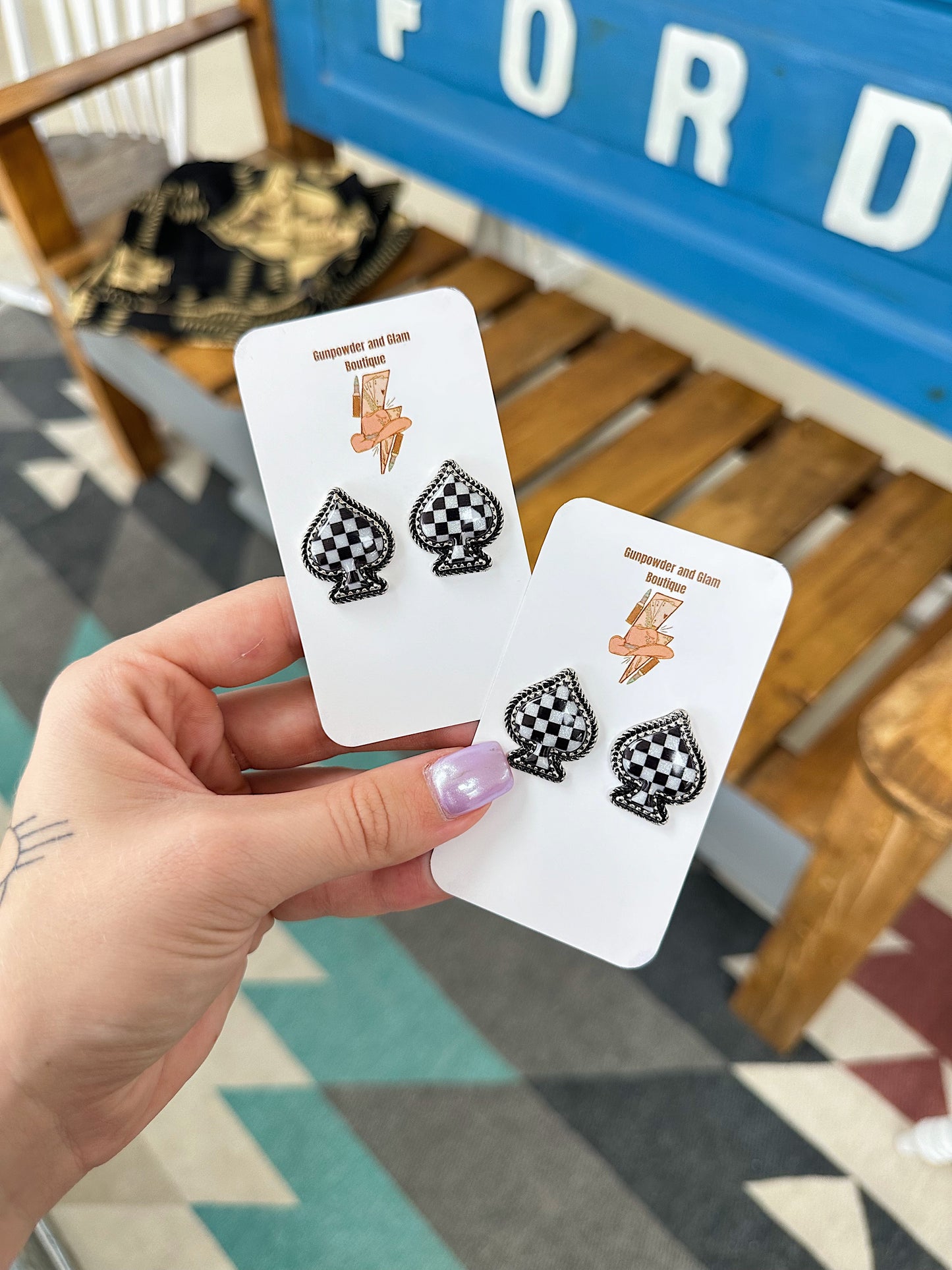 Checkered Spade Studs