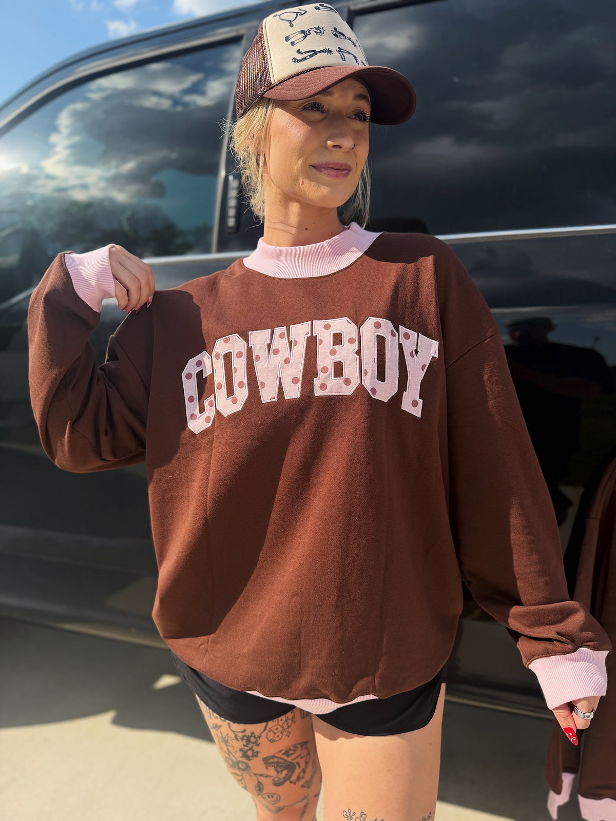 Polka Dot Cowboy Mock Neck Sweatshirt