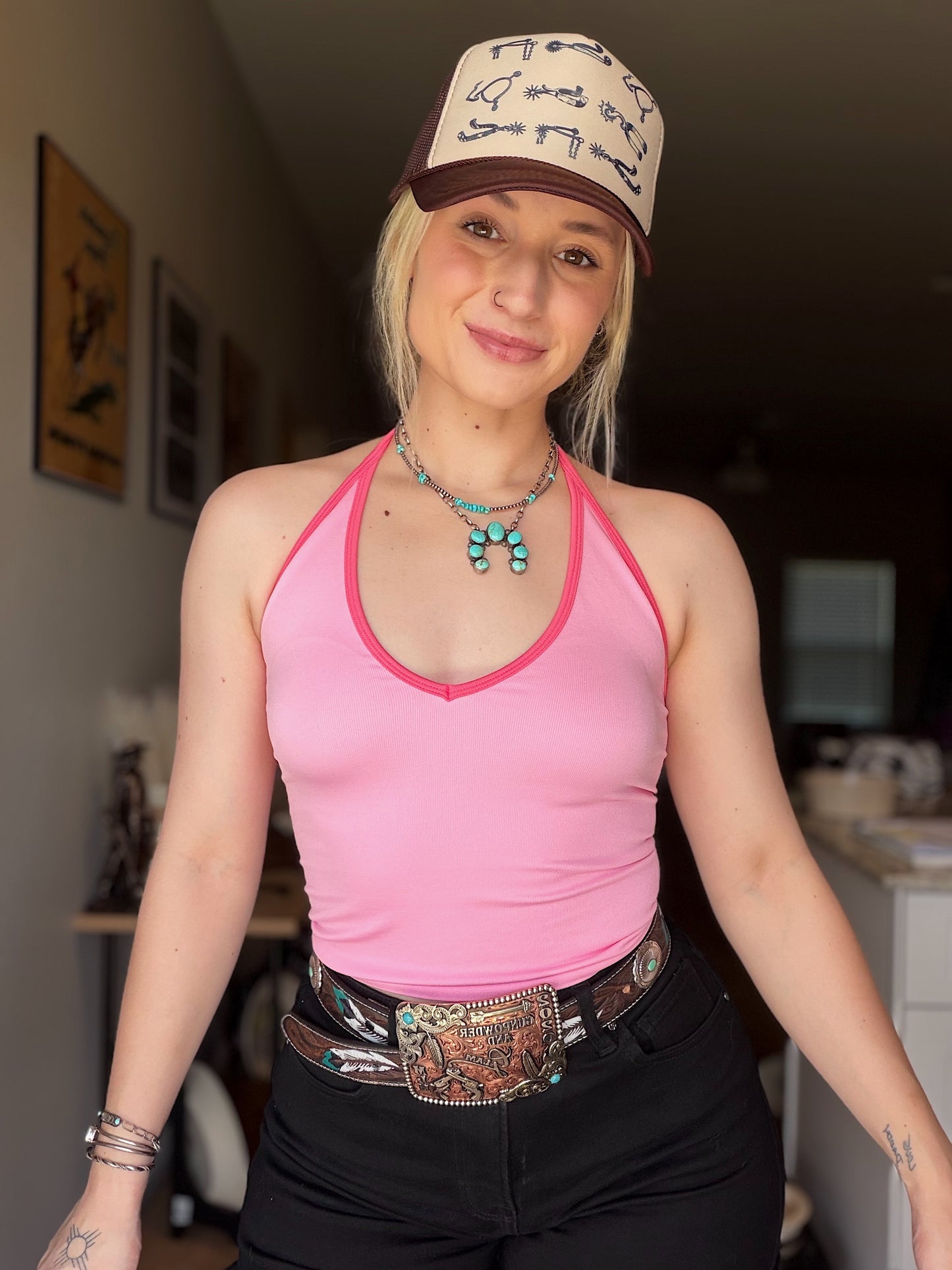 Contrast Halter Top (Pink)