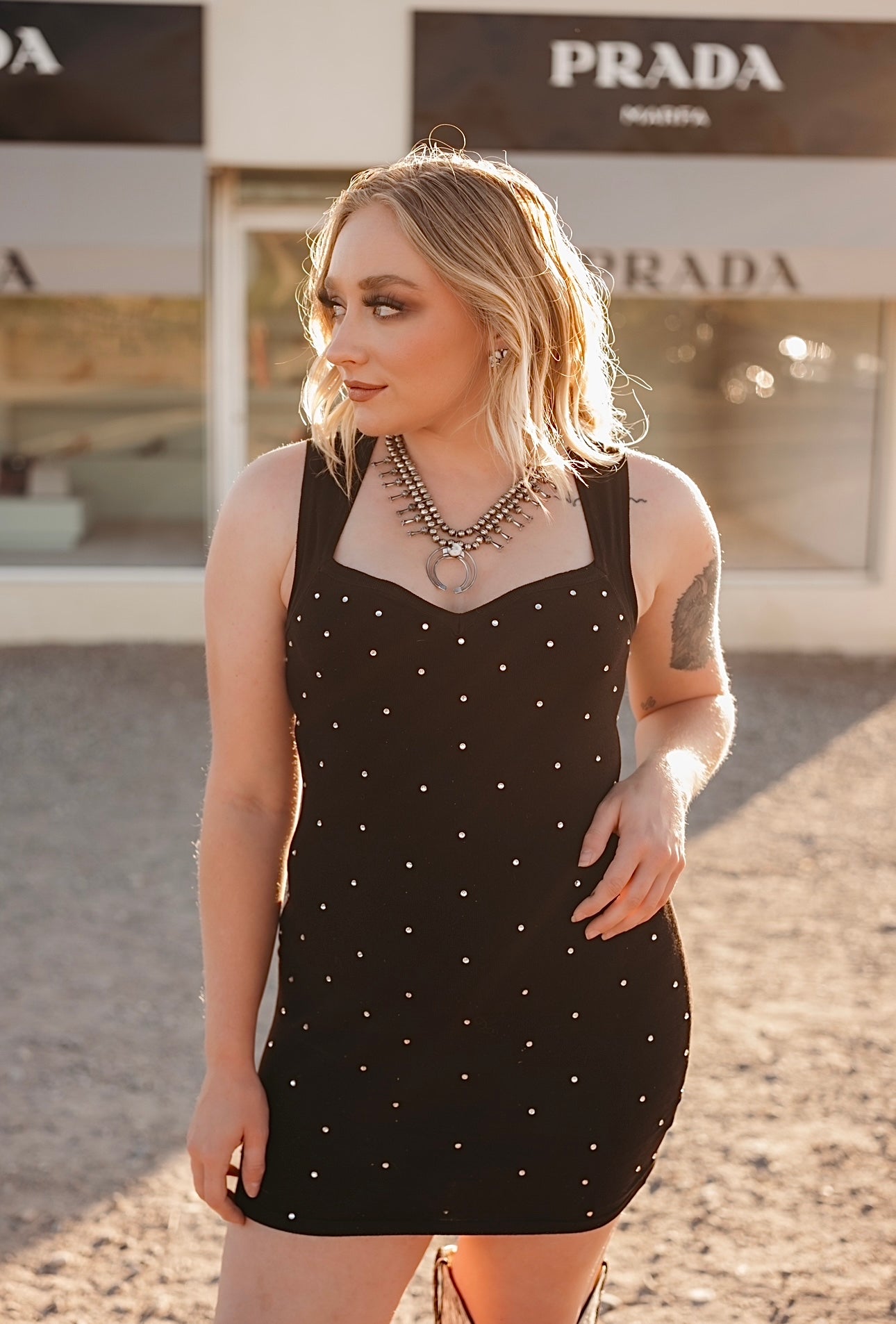 Black Rhinestone Mini Dress