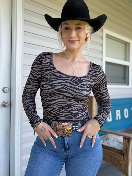 Long Sleeve Zebra Top