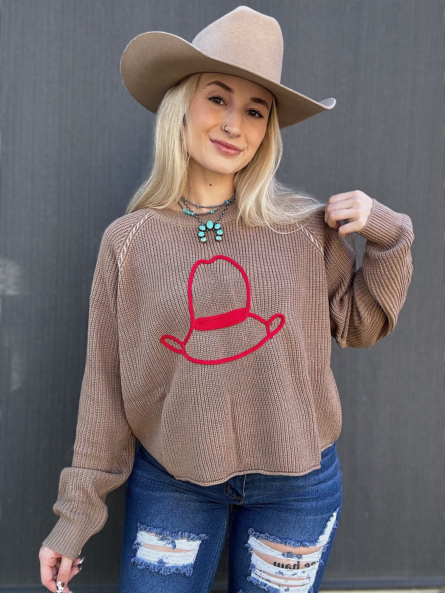 The Stitched Cowboy Hat Sweater