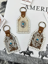 Load image into Gallery viewer, The Concho Keychain (Brown and White Cowhide)
