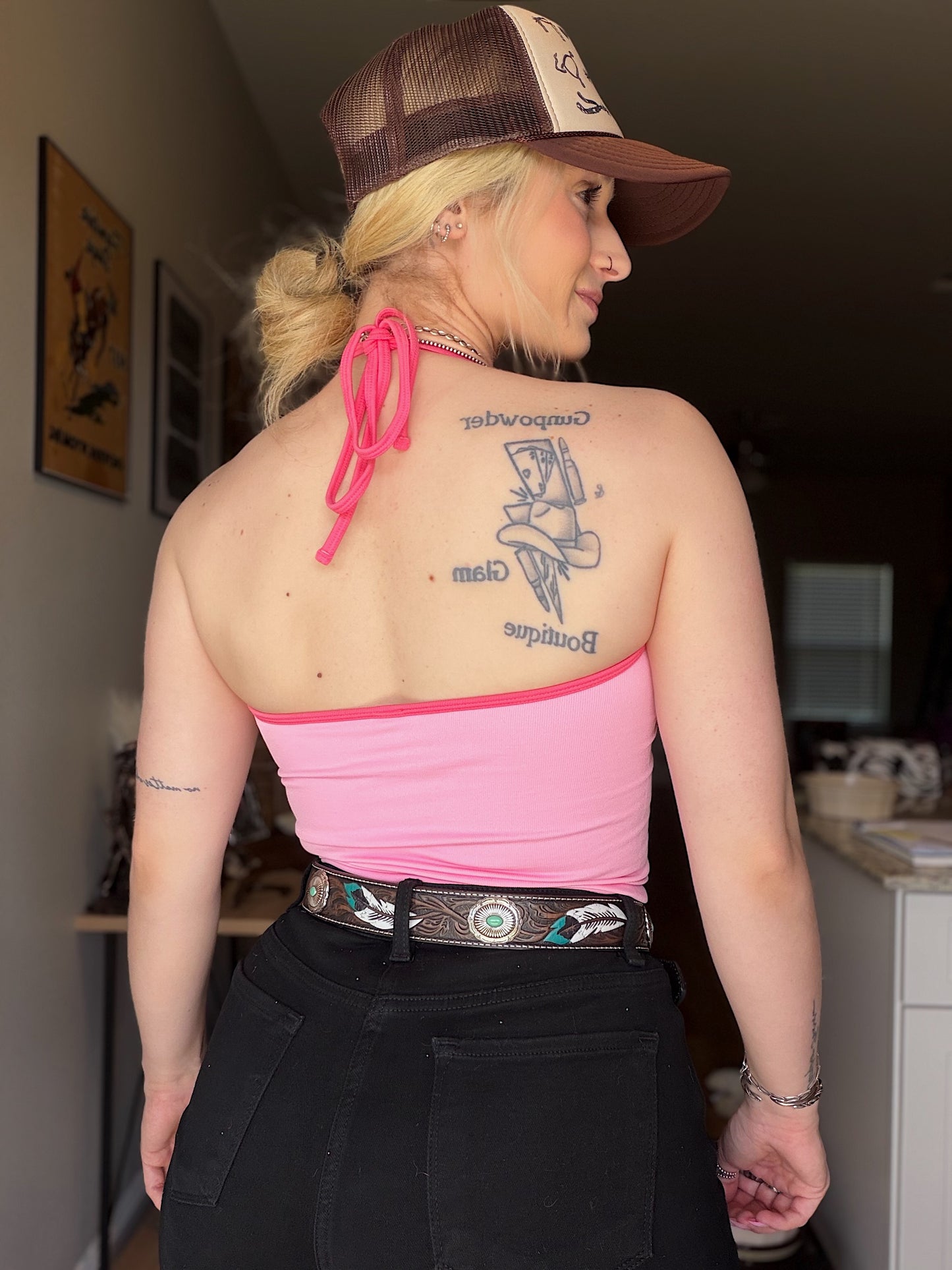 Contrast Halter Top (Pink)