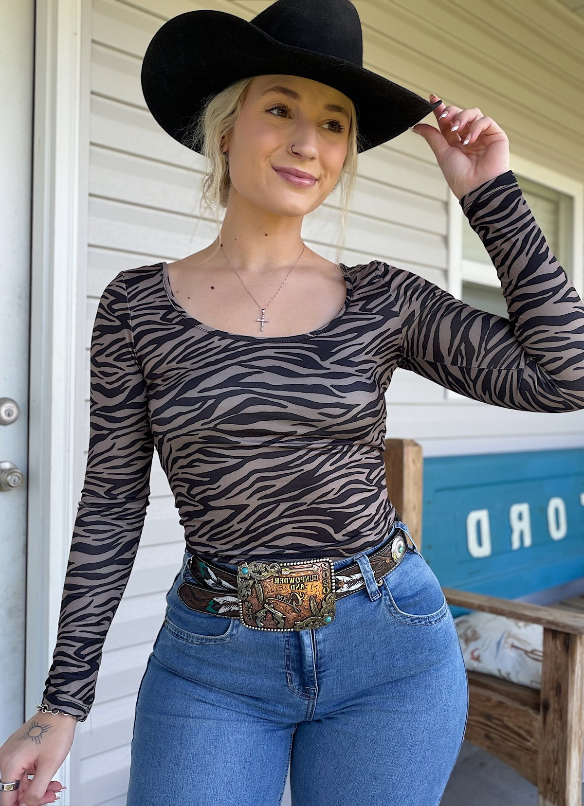 Long Sleeve Zebra Top